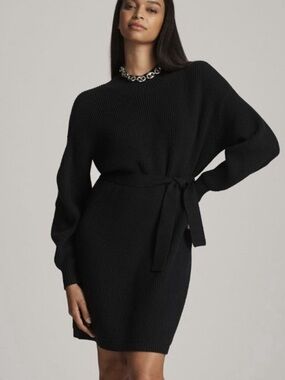 Anthropologie Maeve Long Sleeve Mock Neck Tie Waist Mini Sweater Dress